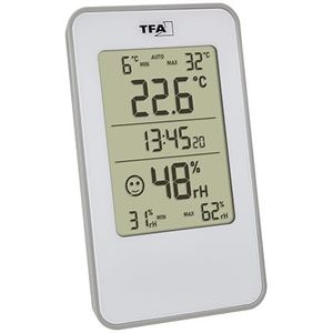 TFA Dostmann 30.5057 Digitale thermometer hygrometer voor binnen, met kamerthermometer, schimmelpreventie, voor woonkamer, garage, slaapkamer, 72 x 16 x 120 mm, wit