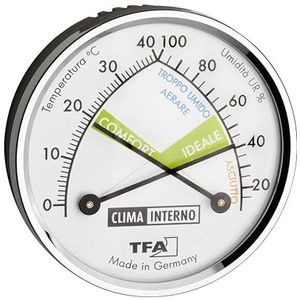 TFA Dostmann Thermometer analoge hygrometer met metalen ring 45.2024.IT, vochtmeter, meerkleurig, met Italiaanse schaal, gemaakt in Duitsland