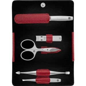 Manicureset - Rood - Rundleer - Vijfdelig