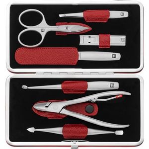 ZWILLING Twinox Manicure 7-Delige Set Neat's Lederen Zaak met Klassieke Graining, Rood
