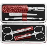 Manicure- en Pedicureset - Rood - Runderleer - 5 Stuks