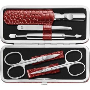 Manicure- en Pedicureset - Rood - Runderleer - 5 Stuks