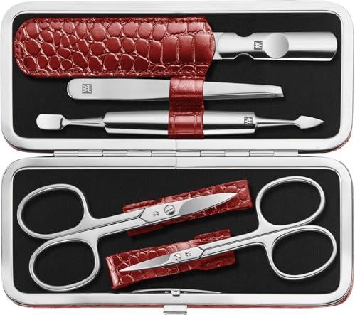 Manicure- en Pedicureset - Rood - Runderleer - 5 Stuks