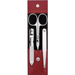 ZWILLING 3-delige manicureset van rundleer met drukknop en nagelschaar, rood