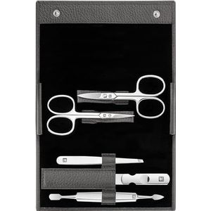 ZWILLING Maniküreset (5 Teilig, Nagelpflege und Pediküre mit Echt Leder Etui mit Nagelschere und Nagelhautschere), Edelstahl Poliert, Anthrazit