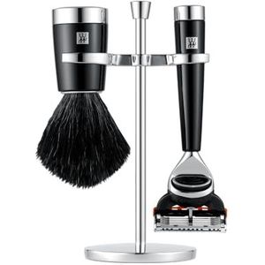 ZWILLING Scheerset met scheermes (3-delige set met scheerkwast en houder, geschikt voor Gilette Fusion mesjes, geschenkset), zwart