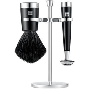 ZWILLING Scheerset, 3-delige set met scheermes, scheerkwast en houder geschikt voor alle scheermesjes, cadeauset, zwart