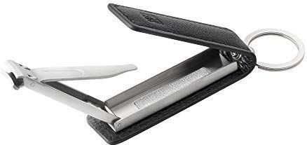 ZWILLING Nagelknipser mit Schlüsselanhänger (Lederetui mit Magnetverschluss, Integrierte Nagelfeile, leicht gebogener Schneide), Premium, Schwarz