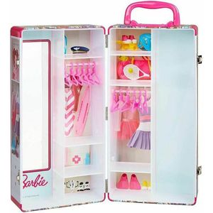 Barbie-kledingkoffer, kledingrekken en -legplanken, speelgoed voor kinderen vanaf 3 jaar, incl. accessoires, meerkleurig