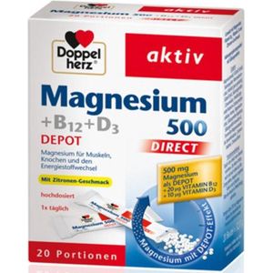 Doppelherz Magnesium 500 + B12+ D3 Depot Direct granulaat (20 stuks)