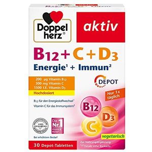 Doppelherz B12 + C + D3 Depot â€“ vitamine B12, C en D ondersteunen een normale werking van het immuunsysteem â€“ 30 vegetarische tabletten