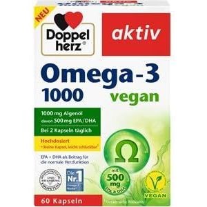 Doppelherz Omega-3 1000 vegan - hoge dosis omega-3-vetzuren EPA & DHA van algenplantaardige olie - 60 kleine veganistische capsules