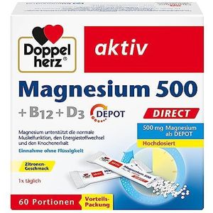 Doppelherz Magnesium 500 + B12 + D3 DIRECT met DEPOT-functie - magnesium als bijdrage aan de normale werking van de spieren en het zenuwstelsel - 60 porties micropellets met citroensmaak