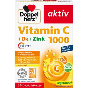 Doppelherz - Vitamine C 1000 + D3 + Zink - Voedingssupplement - 30 DEPOT-tabletten