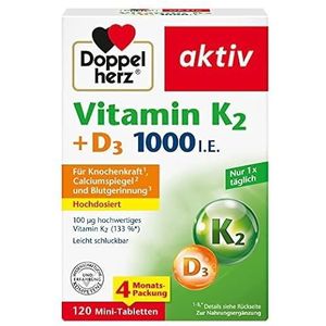 Dubbel hart Vitamine K2 + Vitamine D3 2000 I.E. - 3-pack (3 x 120 tabletten)