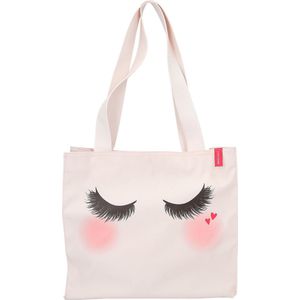 Depesche 11533 TOPModel Beauty Girl - Shopper met wimperprint, roze wangen en hartjes, lichtroze tas met binnenvakken