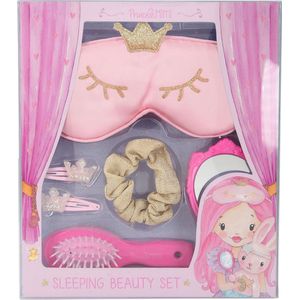 Depesche 11339 Princess Mimi - Sleeping Beauty-set in geschenkdoos met een slaapmasker in roze, een gouden scrunchie, 2 haarspelden met kroon, een roze haarborstel en een handspiegel