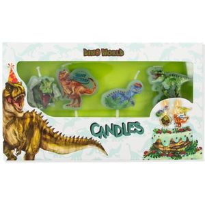 Depesche 11749 Dino World - Verjaardagskaarsenset met 4 kaarsen van groene was, met coole dinosaurusmotieven