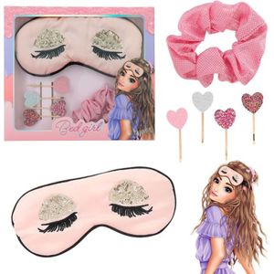 Depesche 12345 TOPModel Beauty and Me - Slaapmaskerset in roze, roze en met glitters, incl. masker met slaapogen, een scrunchie en haarclips