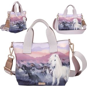 Depesche 12513 Miss Melody Night Horses - Mini shopper met paardenmotief, tas in paarse en mauve tinten met verstelbare schouderriem