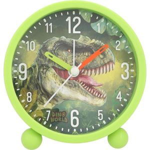 Depesche 12691 World Kinderwekker in groen met dinosaurusmotief, stille klok met lichtfunctie, inclusief batterij, meerkleurig