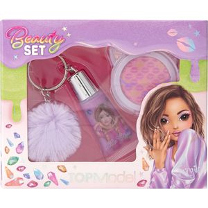 Depesche 12729 Topmodel Beauty and Me Beauty Kit paars met glinsterende oogschaduw in doos en paarse lipgloss met pluche hanger