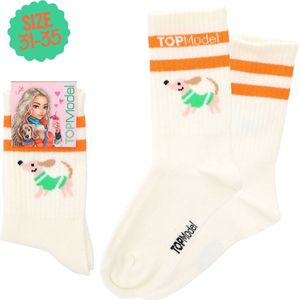 TOPModel - Tennissokken - Crème - Katoen - Oranje Strepen