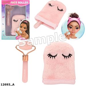 Depesche 12693 TOPModel - Gezichtsroller Set Beauty and Me, met rozenkwarts roller en zachte washandschoen in roze