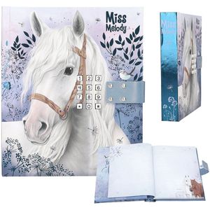 Depesche 13237 Miss Melody - Dagboek met cijfercode en geluid, boek in blauw en paars, met paardenmotief en 80 gelinieerde en kleurrijk geïllustreerde pagina's