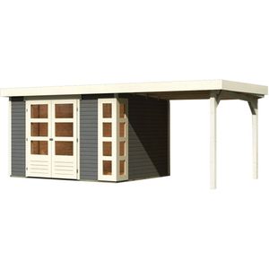 Tuinhuis Kerko 5 Terragrijs Karibu met overkapping 542x246x210cm Wanddikte 19mm