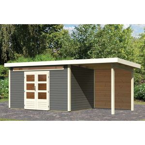 Woodfeeling | Tuinhuis Kandern 7 met Overkapping 2,6 en Achterwand | Terragrijs