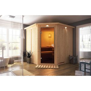 Karibu | Jarin Sauna met Dakkraag | Bronzeglas Deur | Kachel 9 kW Geïntegreerde Bediening