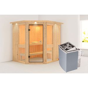 Karibu - Sauna Innenkabine Amelia Innensauna 2 Sitzbänke aus Holz , Saunakabine mit 68 mm Wandstärke, Dampfsauna mit Montagematerial Naturbelassen