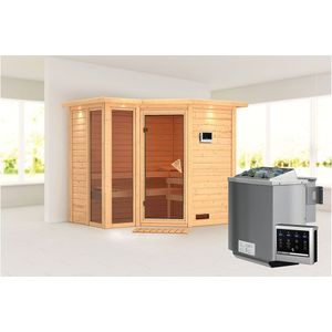 Karibu | Amara Sauna met Dakkraag | Bronzeglas Deur | Biokachel 9 kW Externe Bediening