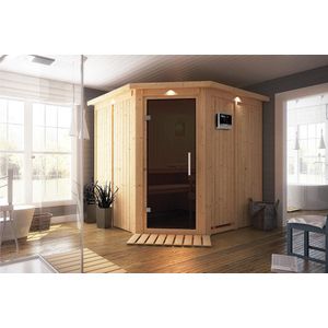 Karibu | Jarin Sauna met Dakkraag | Antracietglas | Kachel 9 kW Externe Bediening
