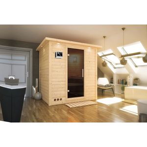 Karibu | Mojave Sauna met Dakkraag | Antracietglas | Biokachel 9 kW Externe Bediening