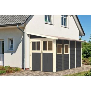 Wandaanbouw Wandlitz 4 Terragrijs Karibu 181x355x230cm Wanddikte 19mm