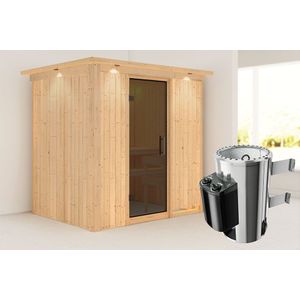 Karibu | Fanja Sauna met Dakkraag | Antracietglas | Kachel 3,6 kW Externe Bediening