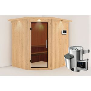 Karibu | Lilja Sauna met Dakkraag | Antracietglas | Biokachel 3,6 kW Externe Bediening