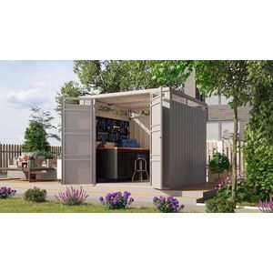 Chillroi® Karibu Superline Metalen tuinhuisje, incl. vloer optioneel met aanbouwdak, gereedschapsschuur, garage, tuinprieel (stofgrijs)