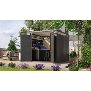 Chillroi® Karibu Superline Tuinhuis, metaal, incl. vloer optioneel met aanbouwdak, gereedschapsschuur, garage, tuinprieel (antraciet)