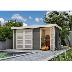CHILLROI® Karibu tuinhuis Maluna 1 incl. vloer en dakbedekking gereedschapsschuur tuinprieel 19 mm wanddikte (terragrijs)