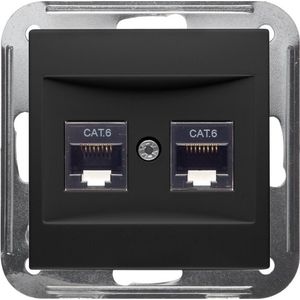 PEHA universele aansluiting 2x CAT6 - Badora matzwart (D 11.1858/8.193 UAE-C6)