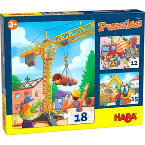 Haba - Puzzels Bouwvoertuigen 3in1 - Legpuzzels