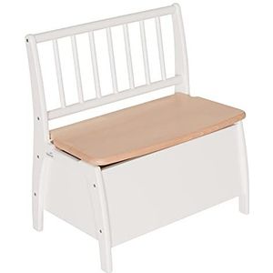 Geuther Bambino Chest Bench | Bank met opbergruimte | Massief houten speelgoedkist | Kist met dekselrem | Kindvriendelijke kleuren | Ideaal kinderkameraccessoire tot 6 jaar | Wit/Natuur