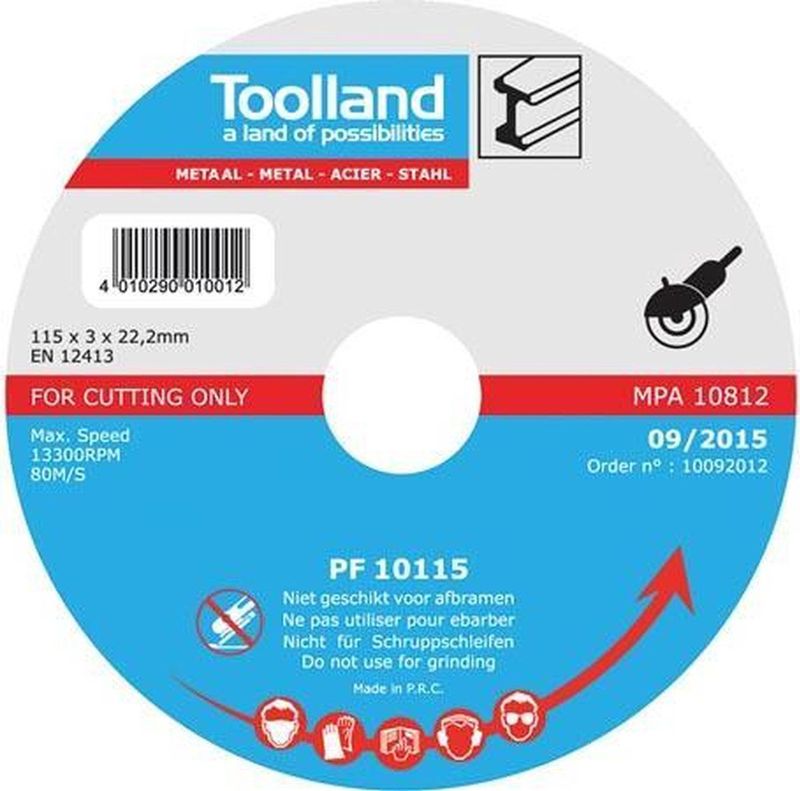 Doorslijpschijf - 13300 Rpm - Ø 115 mm - Toolland