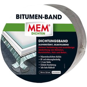 MEM Bitumen tape, zelfklevende afdichtingstape, UV-bestendige beschermfolie, dikte: 1,5 mm, afmetingen: 7,5 cm x 10 m, kleur: lood