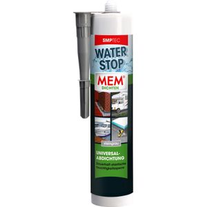 MEM Water Stop, universele afdichting en vochtblokkering, optimaal geschikt voor binnen en buiten, oplosmiddel-, siliconen- en bitumenvrij, sluit direct, grijs, 290 ml patroon