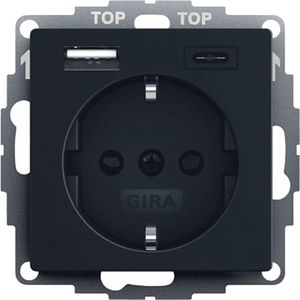 Gira Systeem 55 Wandcontactdoos RA met shutter en USB-voeding 2-voudig Zwart