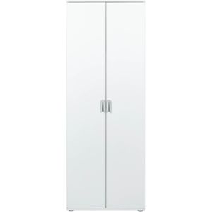 Inter Link Multifunctionele kast 70 cm breed - kast met 2 deuren, 5 vakken en verstelbare planken - multifunctionele kast voor bezems, verzorgingsproducten, 70 x 34 x 189 cm, wit